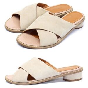 Won Hundred Penelope Nude Slide Sandals 38 Criss Cross Puffy Round circle heel